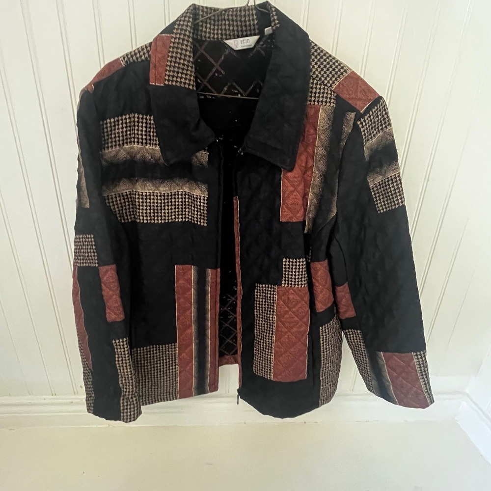 Erin london quilted front zipper‎ jacket pockets XL